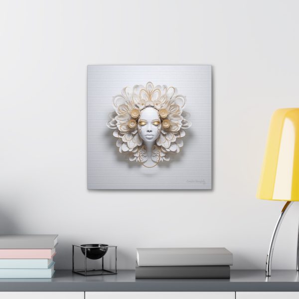 Canvas Gallery Wrap Tribal Mask Mandala, White and Gold - "Eden" - Image 12