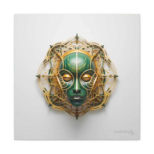 Canvas Gallery Wrap Tribal Mask Mandala, Green and Gold - "Tesselate" - Image 25