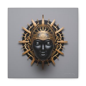 Canvas Gallery Wrap Tribal Mask Mandala, Black and Gold - "Third Eye"