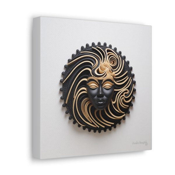 Canvas Gallery Wrap Tribal Mask Mandala, Black and Gold - "Shield" - Image 2