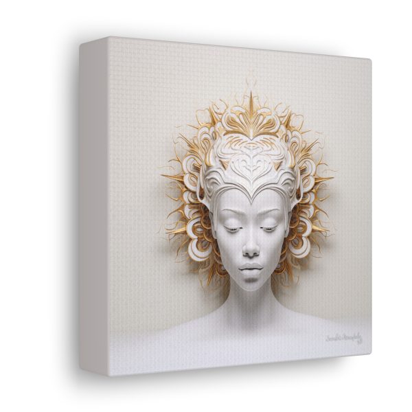 Canvas Gallery Wrap Tribal Mask Mandala, White and Gold - "Orisha" - Image 18