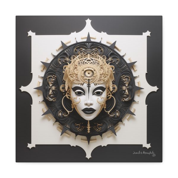 Canvas Gallery Wrap Tribal Mask Mandala, Black and Gold - "Herald" - Image 9