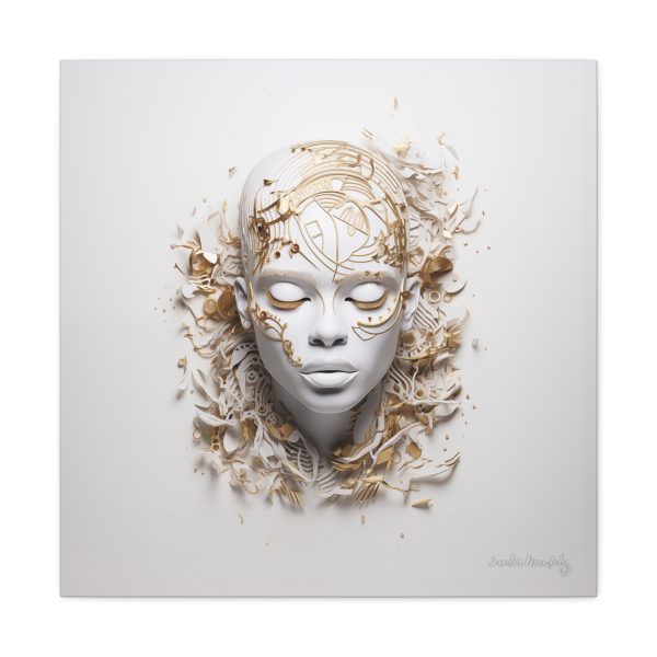 Canvas Gallery Wrap Tribal Mask Mandala, White and Gold - "Mesmeric" - Image 25
