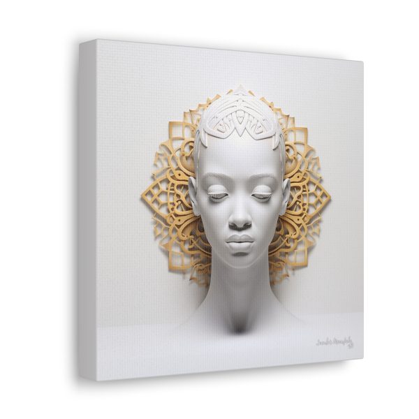 Canvas Gallery Wrap Tribal Mask Mandala, White and Gold - "Scollar" - Image 2