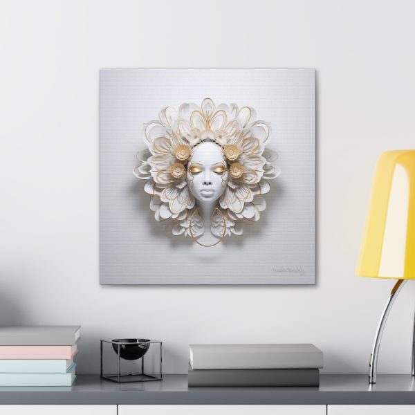 Canvas Gallery Wrap Tribal Mask Mandala, White and Gold - "Eden" - Image 24