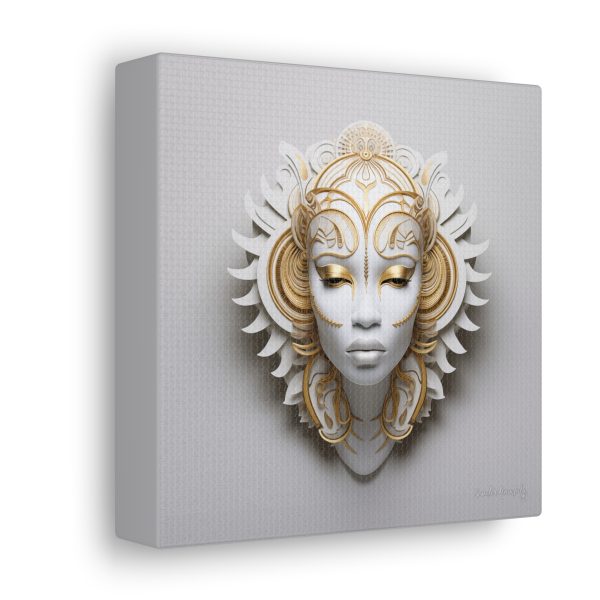 Canvas Gallery Wrap Tribal Mask Mandala, White and Gold - "Ember" - Image 18