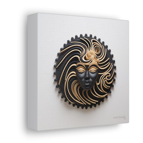 Canvas Gallery Wrap Tribal Mask Mandala, Black and Gold - "Shield" - Image 18