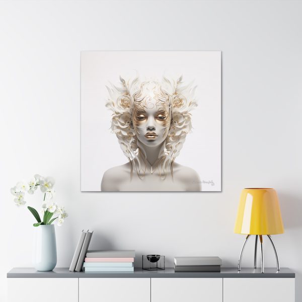 Canvas Gallery Wrap Tribal Mask Mandala, White and Gold - "Masquerade" - Image 32