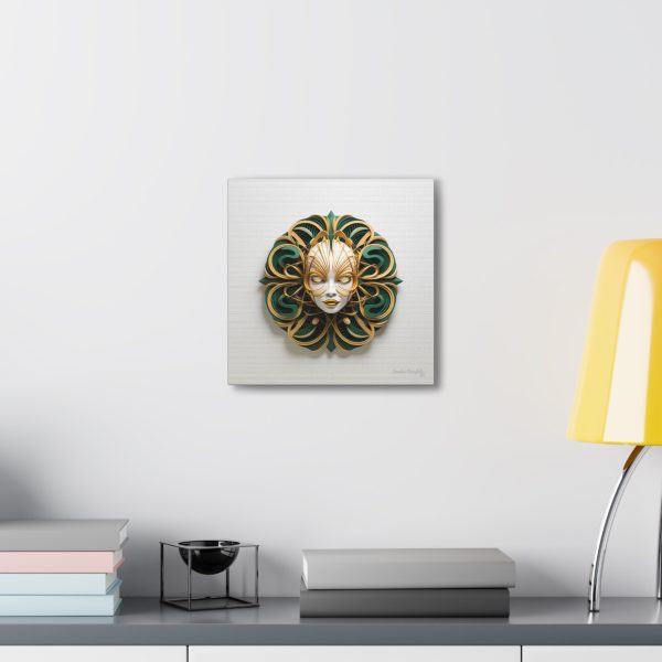 Canvas Gallery Wrap Tribal Mask Mandala, Green and Gold - "Phoebus" - Image 8