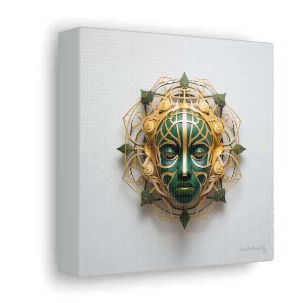 Canvas Gallery Wrap Tribal Mask Mandala, Green and Gold - "Fiber" - Image 18