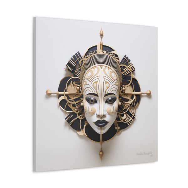 Canvas Gallery Wrap Tribal Mask Mandala, Black and Gold - "Traveler" - Image 14