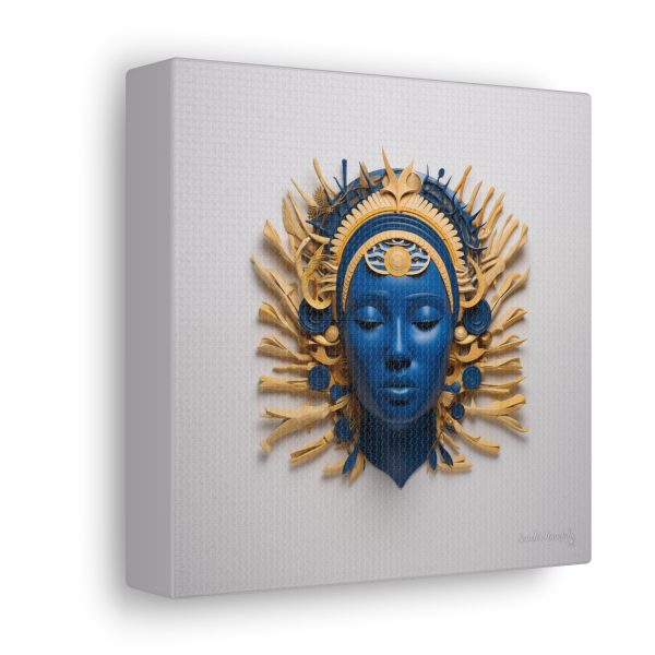 Canvas Gallery Wrap Tribal Mask Mandala, Blue and Gold - "Osseous" - Image 18