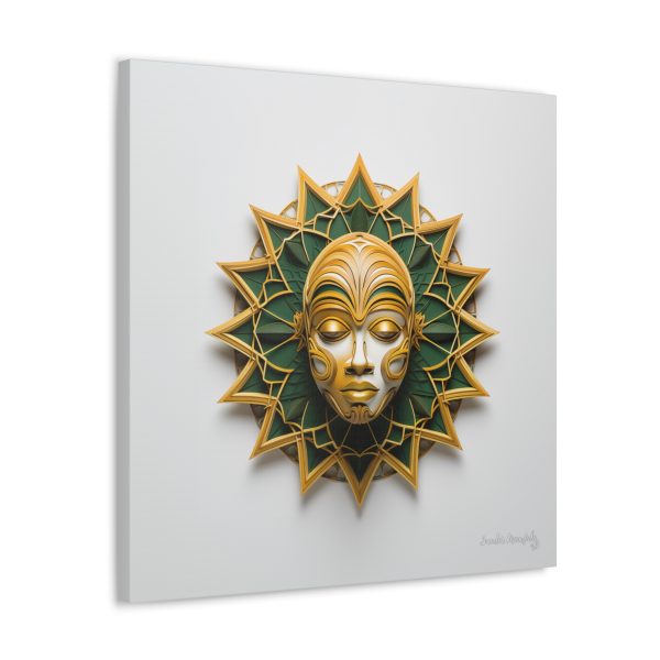 Canvas Gallery Wrap Tribal Mask Mandala, Green and Gold - "Sunlight" - Image 26
