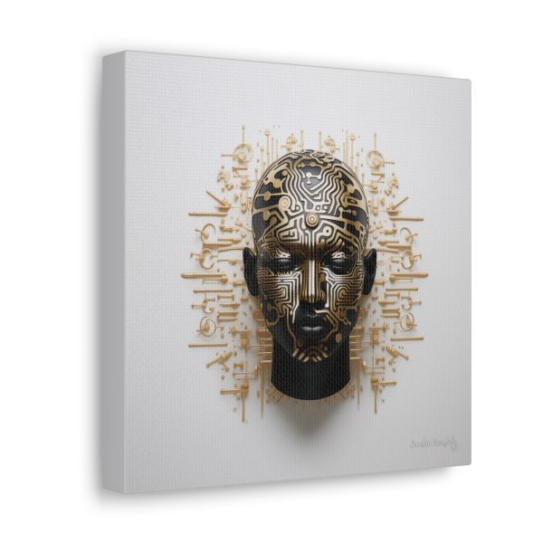 Canvas Gallery Wrap Tribal Mask Mandala, Black and Gold - "Craftsman" - Image 2