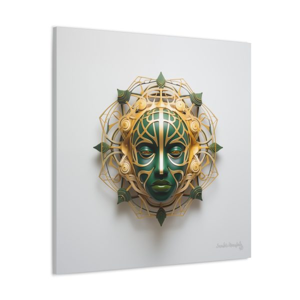 Canvas Gallery Wrap Tribal Mask Mandala, Green and Gold - "Fiber" - Image 30