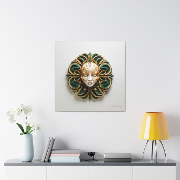 Canvas Gallery Wrap Tribal Mask Mandala, Green and Gold - "Phoebus" - Image 16