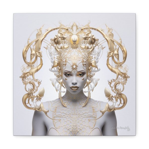 Canvas Gallery Wrap Tribal Mask Mandala, White and Gold - "Lustre" - Image 5