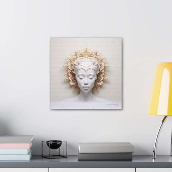 Canvas Gallery Wrap Tribal Mask Mandala, White and Gold - "Orisha" - Image 12