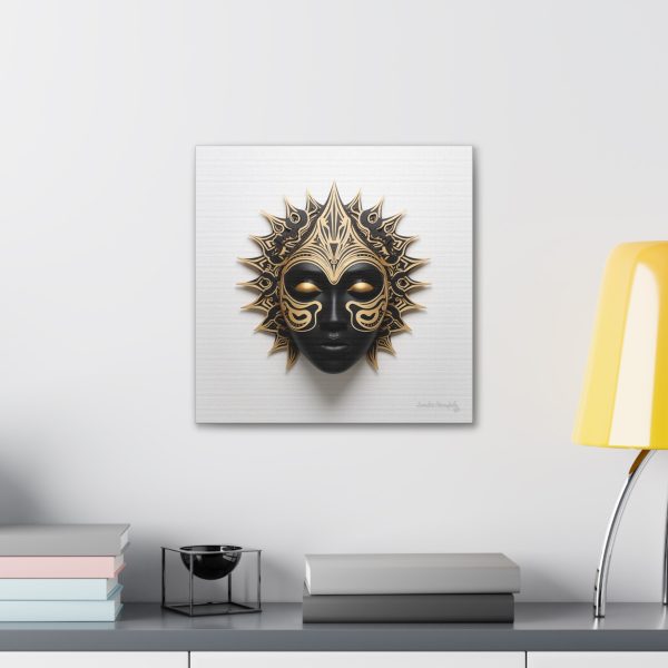 Canvas Gallery Wrap Tribal Mask Mandala, Black and Gold - "Sun Sleeper" - Image 12
