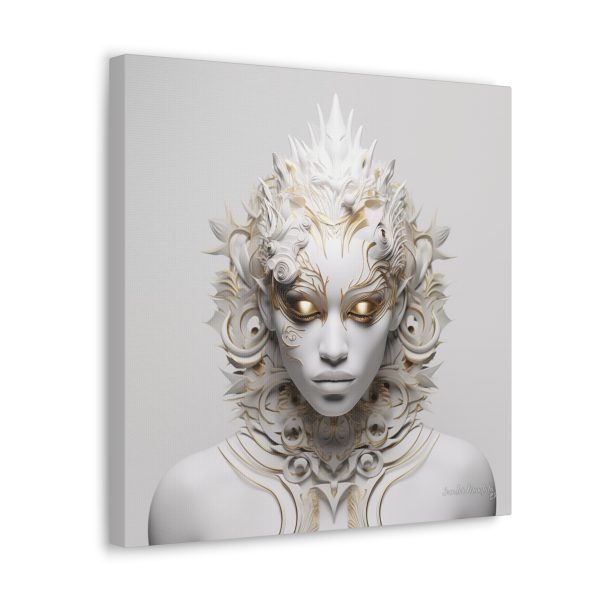 Canvas Gallery Wrap Tribal Mask Mandala, White and Gold - "Sprite" - Image 10