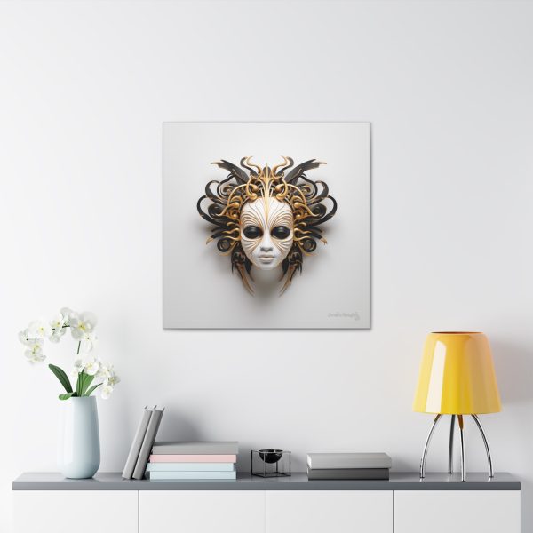 Canvas Gallery Wrap Tribal Mask Mandala, Black and Gold - "Medusa" - Image 16