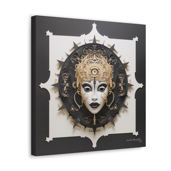 Canvas Gallery Wrap Tribal Mask Mandala, Black and Gold - "Herald" - Image 10