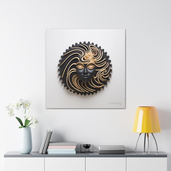 Canvas Gallery Wrap Tribal Mask Mandala, Black and Gold - "Shield" - Image 32