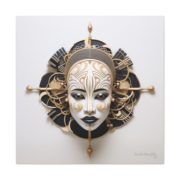 Canvas Gallery Wrap Tribal Mask Mandala, Black and Gold - "Traveler" - Image 13