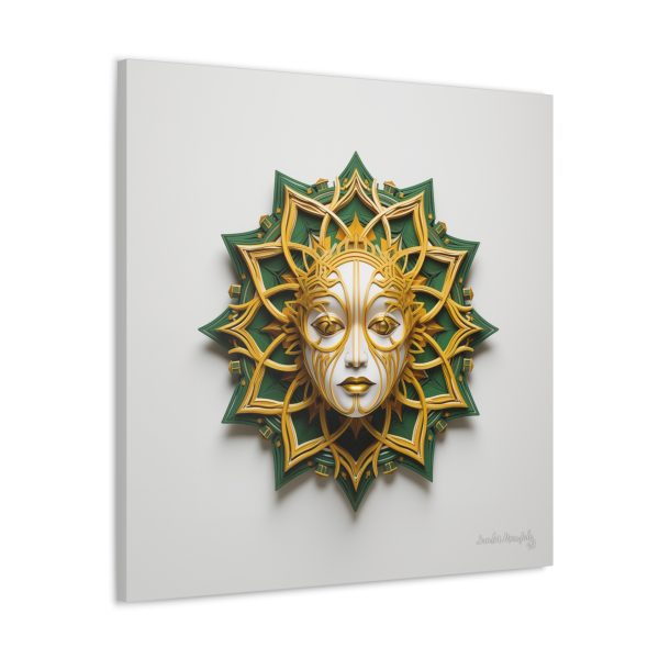 Canvas Gallery Wrap Tribal Mask Mandala, Green and Gold - "Helio" - Image 14
