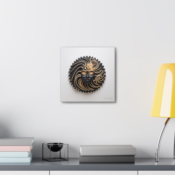 Canvas Gallery Wrap Tribal Mask Mandala, Black and Gold - "Shield" - Image 8