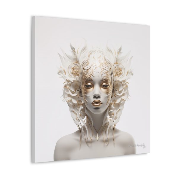 Canvas Gallery Wrap Tribal Mask Mandala, White and Gold - "Masquerade" - Image 26
