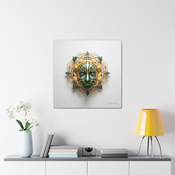 Canvas Gallery Wrap Tribal Mask Mandala, Green and Gold - "Fiber" - Image 16