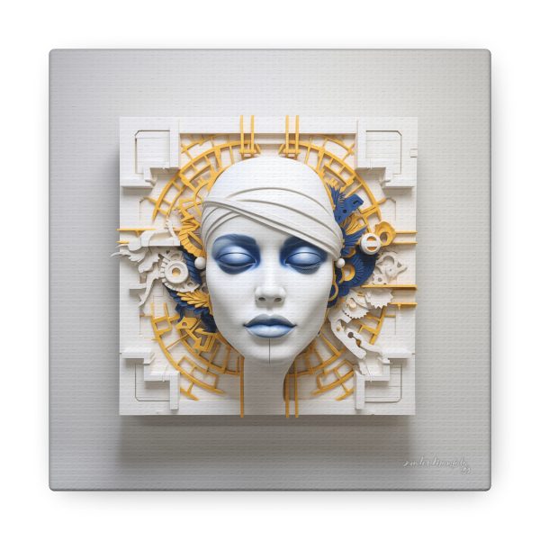 Canvas Gallery Wrap Tribal Mask Mandala, Blue and Gold - "Maze" - Image 17