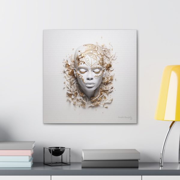 Canvas Gallery Wrap Tribal Mask Mandala, White and Gold - "Mesmeric" - Image 24
