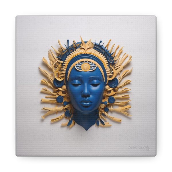Canvas Gallery Wrap Tribal Mask Mandala, Blue and Gold - "Osseous" - Image 17