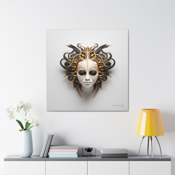 Canvas Gallery Wrap Tribal Mask Mandala, Black and Gold - "Medusa" - Image 32