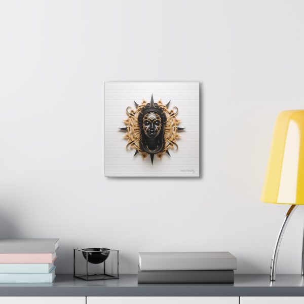 Canvas Gallery Wrap Tribal Mask Mandala, Black and Gold - "Navigator" - Image 8