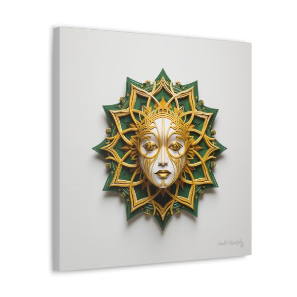 Canvas Gallery Wrap Tribal Mask Mandala, Green and Gold - "Helio" - Image 22
