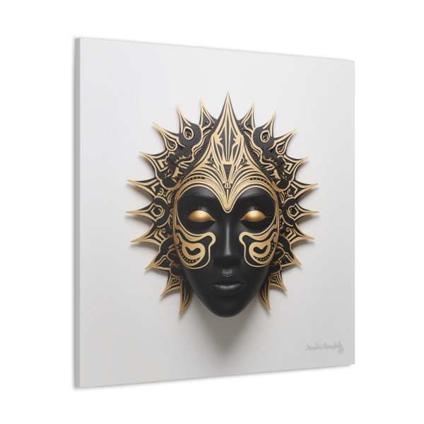 Canvas Gallery Wrap Tribal Mask Mandala, Black and Gold - "Sun Sleeper" - Image 30