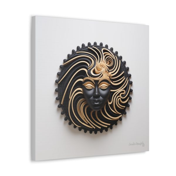 Canvas Gallery Wrap Tribal Mask Mandala, Black and Gold - "Shield" - Image 22