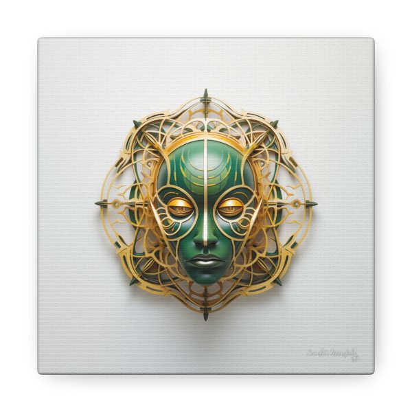 Canvas Gallery Wrap Tribal Mask Mandala, Green and Gold - "Tesselate" - Image 17