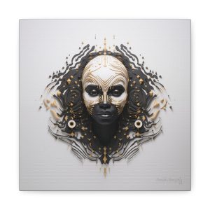 Canvas Gallery Wrap Tribal Mask Mandala, Black and Gold - "Ripples"
