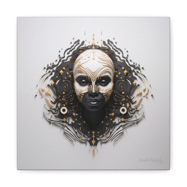 Canvas Gallery Wrap Tribal Mask Mandala, Black and Gold - "Ripples"