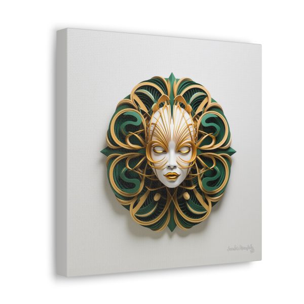 Canvas Gallery Wrap Tribal Mask Mandala, Green and Gold - "Phoebus" - Image 6