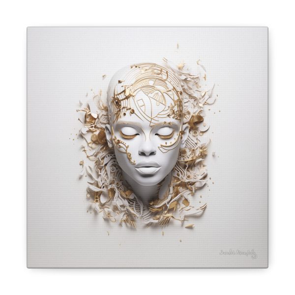 Canvas Gallery Wrap Tribal Mask Mandala, White and Gold - "Mesmeric"