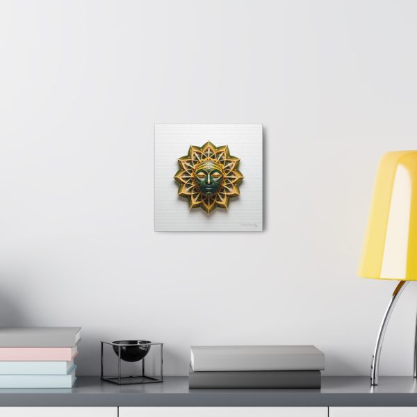 Canvas Gallery Wrap Tribal Mask Mandala, Green and Gold - "Sol" - Image 4