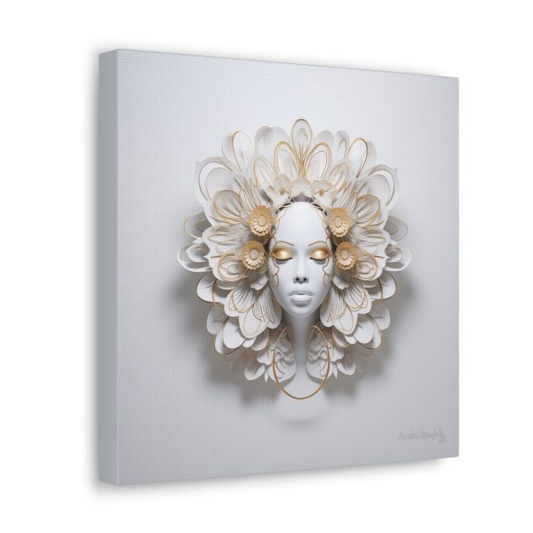 Canvas Gallery Wrap Tribal Mask Mandala, White and Gold - "Eden" - Image 6