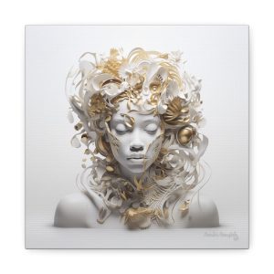 Canvas Gallery Wrap Tribal Mask Mandala, White and Gold - "Anthousai"