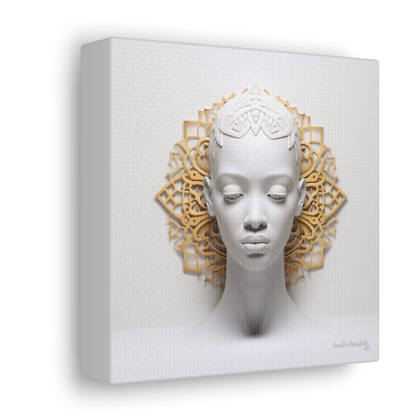 Canvas Gallery Wrap Tribal Mask Mandala, White and Gold - "Scollar" - Image 18
