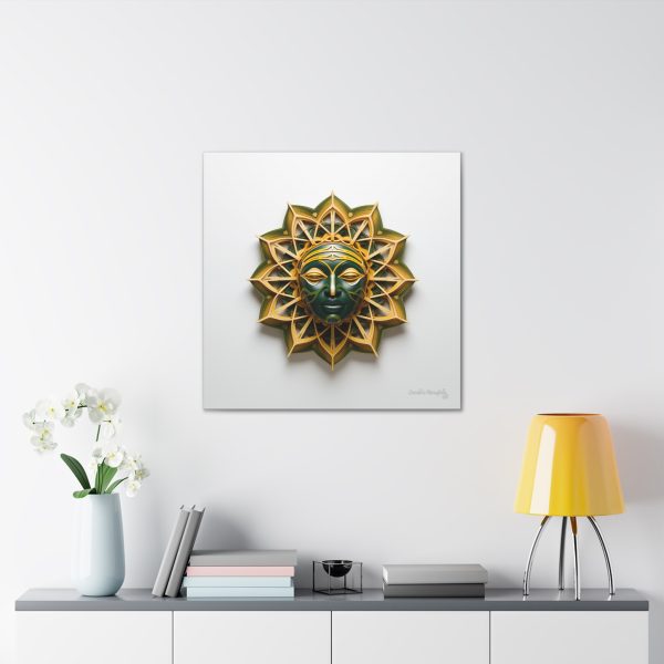 Canvas Gallery Wrap Tribal Mask Mandala, Green and Gold - "Sol" - Image 16
